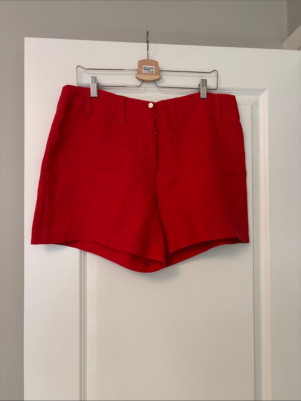 Women’s Bright Red High-Rise Bermuda Linen Shorts